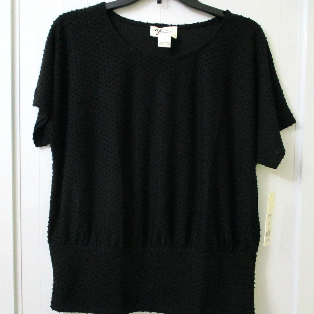 Andrea Jovine Black Swiss Dot Dolman Top Size S